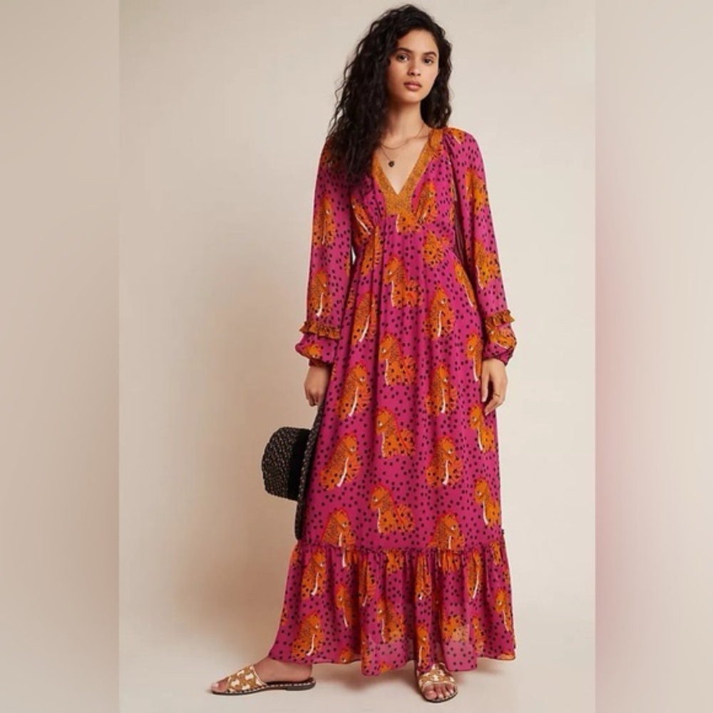 FARM Rio Pink and Orange Floral Maxi Dress